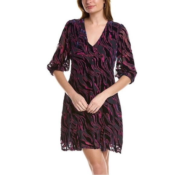 Johnny Was Aphrodite Silk Mini Dress black Pink women’s size small velour velvet - Picture 1 of 6
